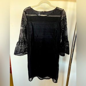 Black Alfani bell sleeve crochet dress